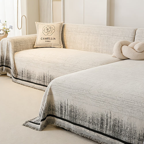 2pcs 2pcs Suitable for L-Shaped Sectional Sofa Cover with Fringe Trim - Chenille Jacquard Pet-Friendly Reusable Washable Couch Throw, Fringed Tassel Cover for Sectional Sleeper Sofa Bed, Machine Washable for (No Fit)