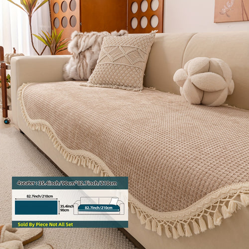 1pc 1pcs Non-Slip Pet-Friendly Sofa Cover Suitable for 1\u002F2\u002F3\u002F4-Seater Couches, Chenille Tassel Furniture Protector with Tassels, Machine Washable Cover Fits Most Sofas for, Fits for \u002Ftwo\u002F\u002Ffour-Seater Sofas