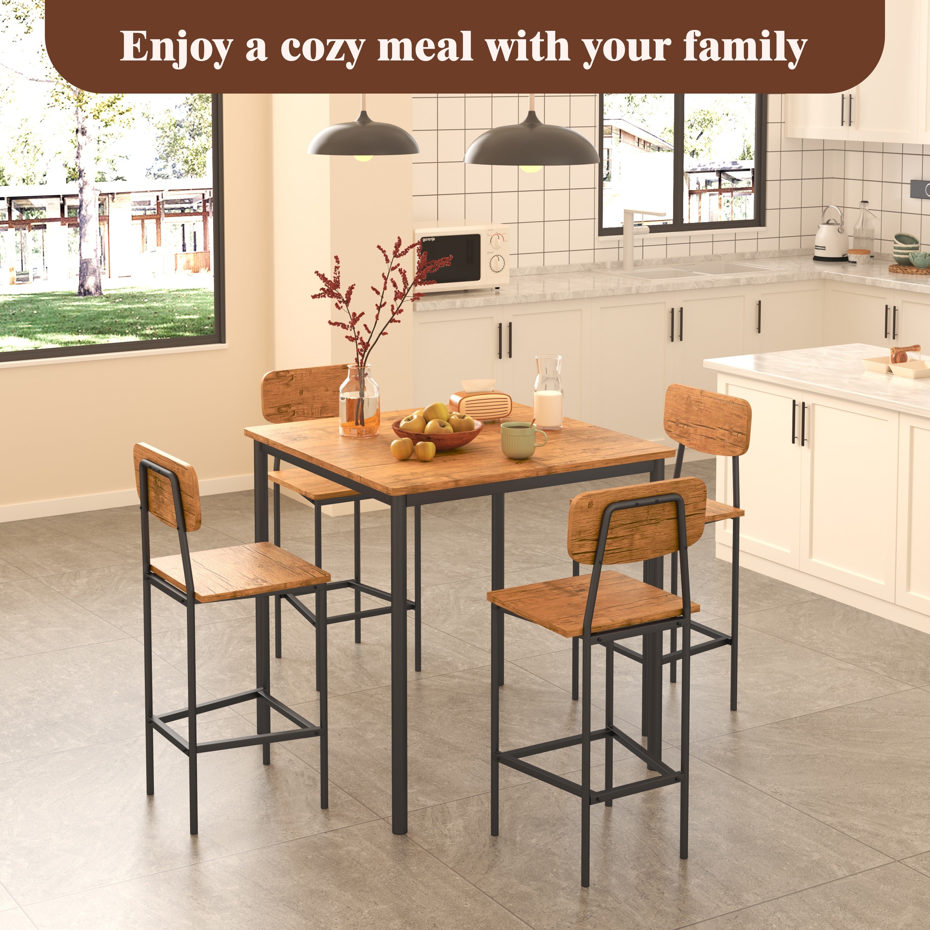 Dining Table Set Dining Table Set for 4, Kitchen Table And Chairs for 4 Dining Room Table Set, Space-Saving Design, Industrial Kitchen Table Set for Family Dinner, Party