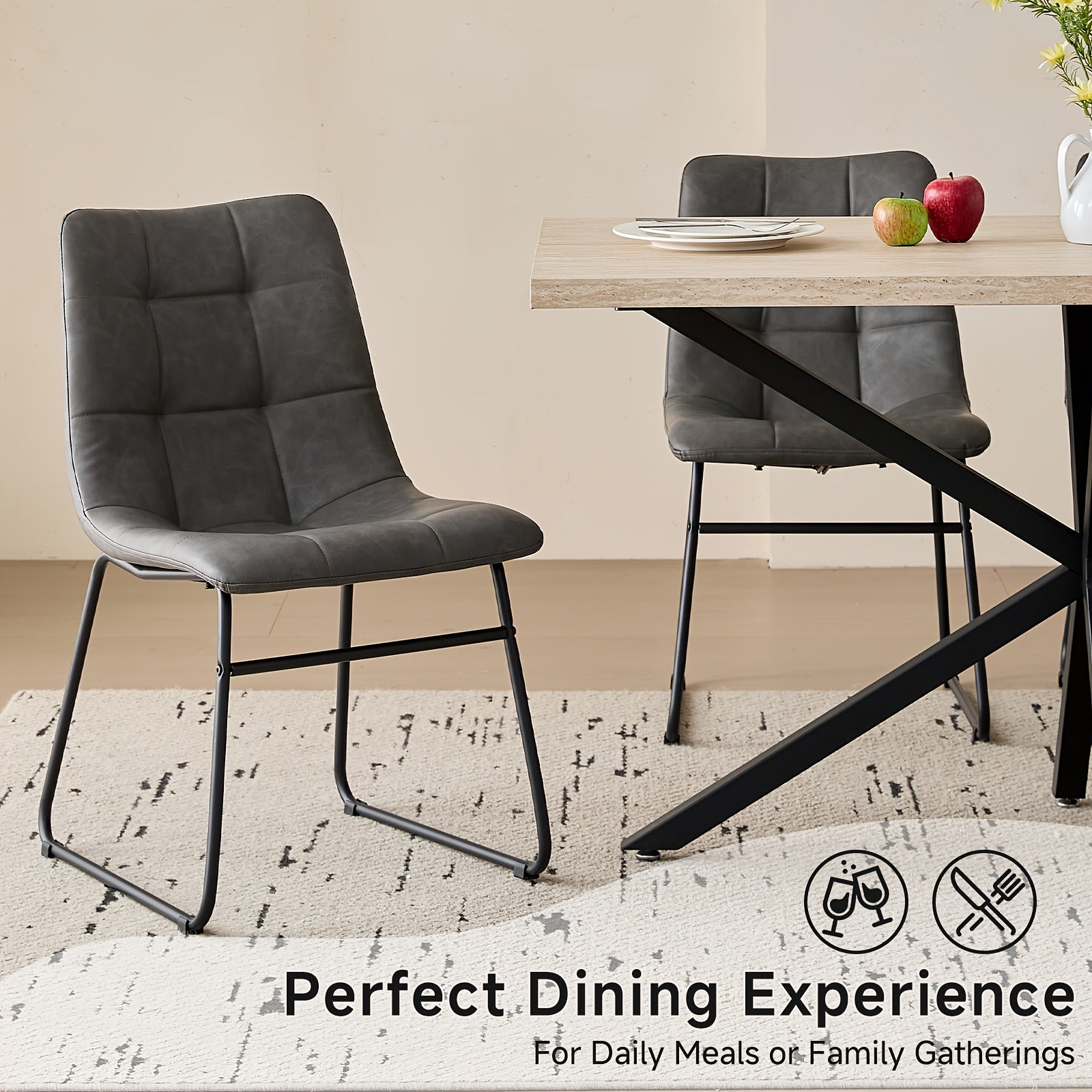 Five-Piece Set of a 55.12inch Rectangular Dining Table And Chair Combination for Four People, Featuring an Industrial-Style Wood Grain Table And Faux Leather Cushioned Chairs, Suitable for Small Apartments And Home Dining