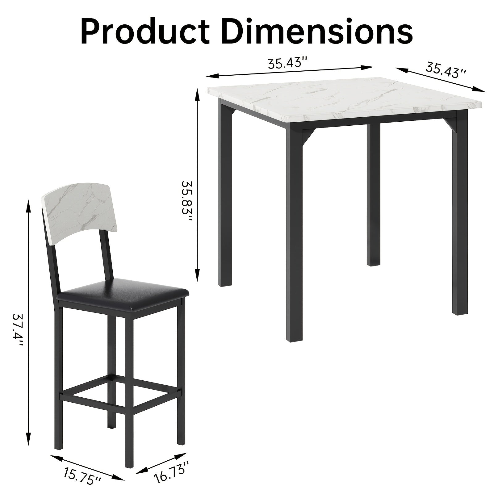 5pcs Dining Table Set for 4, Counter Height Table with 4 Upholstered Bar Stools, Modern Kitchen Table & Chairs Set Of 4 with Footrest & Backrest, Compact Dining Set for Pub, Dining Room, Restauran
