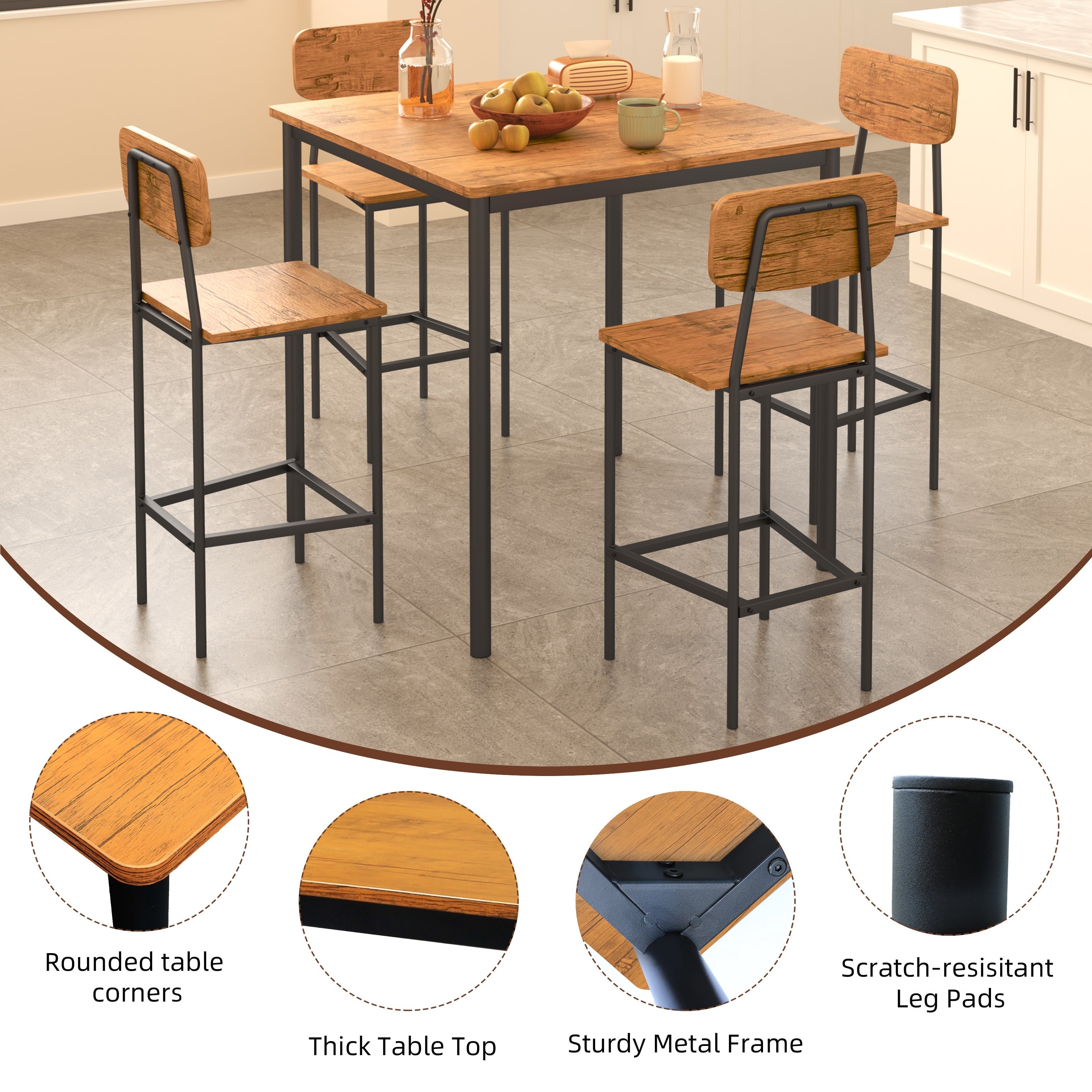 Dining Table Set Dining Table Set for 4, Kitchen Table And Chairs for 4 Dining Room Table Set, Space-Saving Design, Industrial Kitchen Table Set for Family Dinner, Party