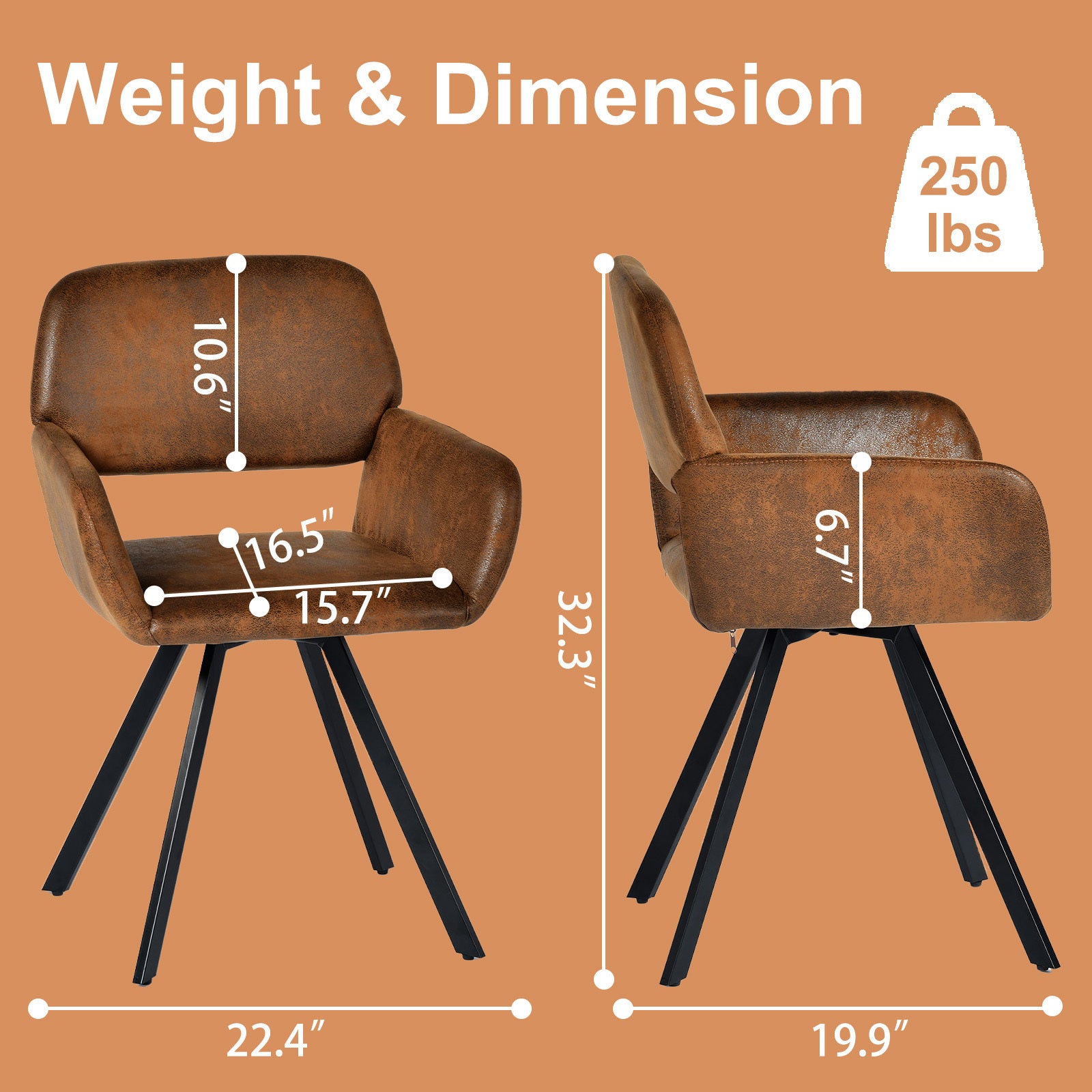 Mocha Walnut Round Kitchen Dining Table Set with Swivel California Dining Chairs, Durable Wood Top and Black Metal Base, Suede Upholstered Seating for Kitchen and Breakfast Area